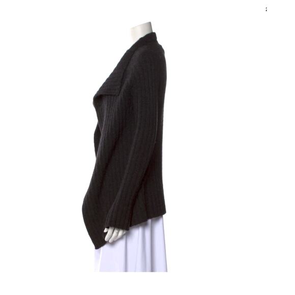 Nili Lotan Dark Grey Cashmere Open Front Asymmetrical Ribbed Sweater - Picture 9 of 9